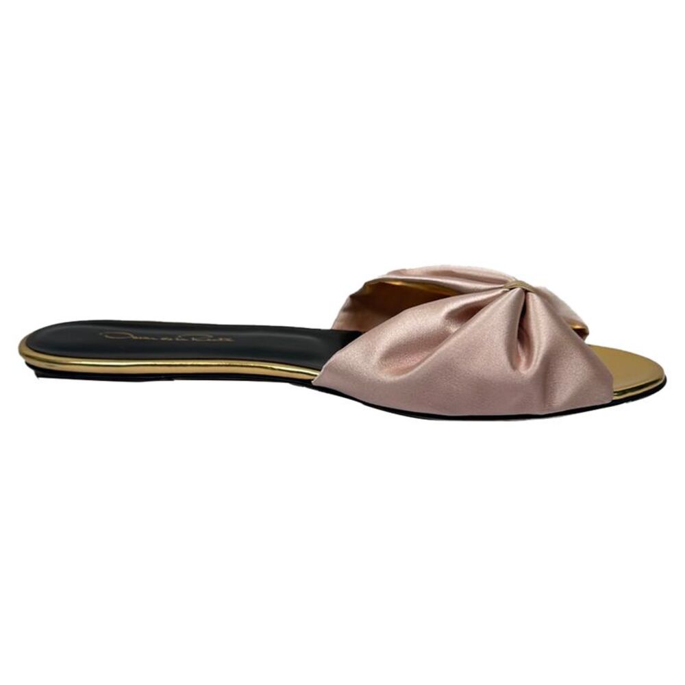 Oscar De La Renta Bow Accent Slide Sandals in Pink Satin
